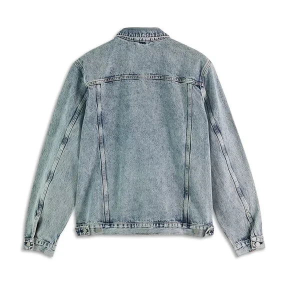 Scotch & Soda Men's Indigo Distressed Faded Denim Trucker Jacket Button Front M
